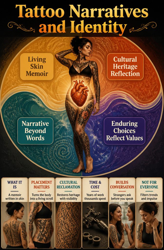 Full Body Tattoo Design for Women: Styles, Placement and Personal Meaning 10 An image illustrating the concept of tattoos as personal narratives.
