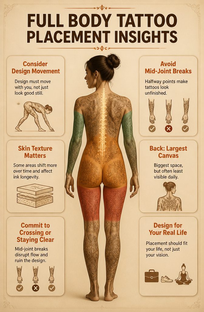 Full Body Tattoo Design for Women: Styles, Placement and Personal Meaning 8 Diagram showing insights on full body tattoo placement.