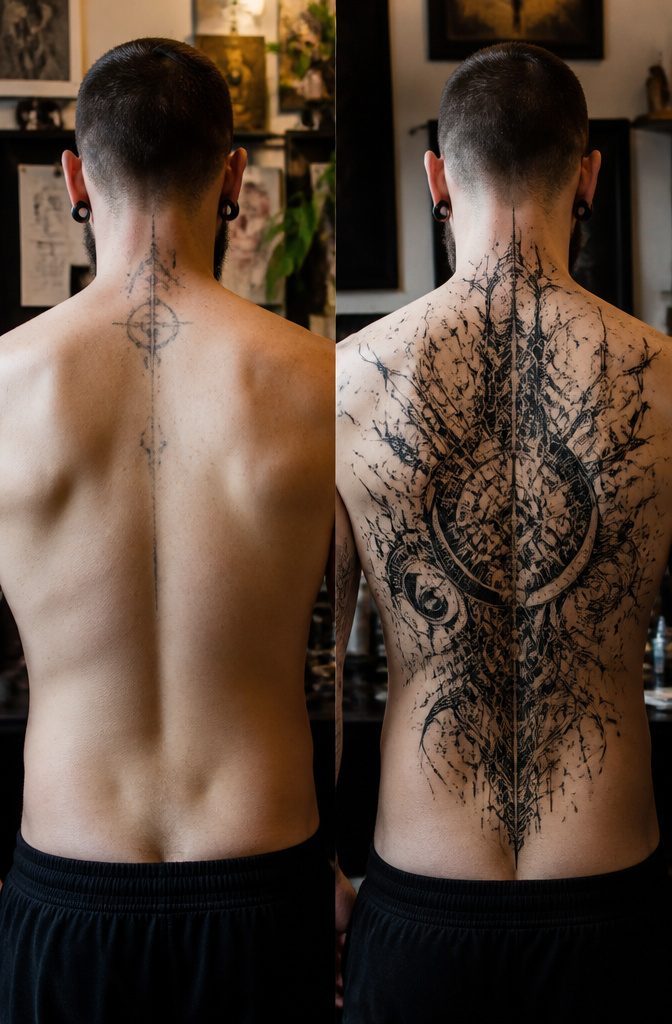 Tattoo artist showcasing styles that reflect trends in non-figurative tattoos.