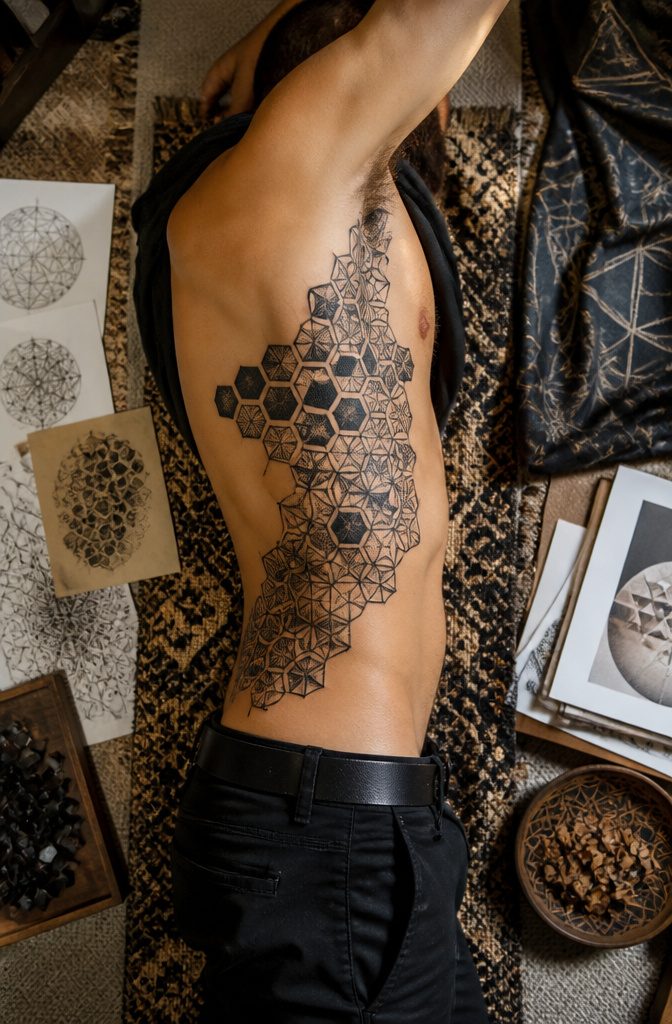 Tattoo featuring abstract geometric patterns.